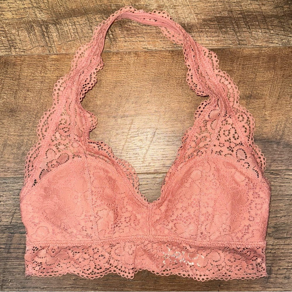 Aerie Lace Halter Bralette in Dusty Rose Pink